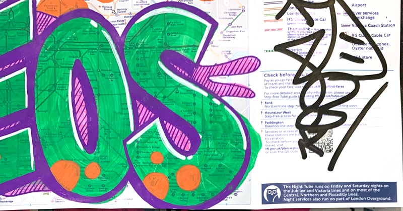 MrKEOS London tube map - green/orange with purple outline