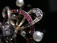 Image 4 of VICTORIAN 18CT 18K  FRENCH NATURAL PEARL  RUBY ROSE CUT DIAMOND PENDANT