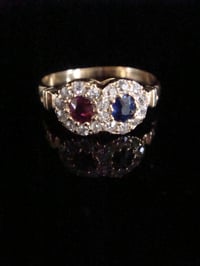Image 1 of EDWARDIAN 18CT YELLOW GOLD SAPPHIRE RUBY OLD CUT DIAMOND TOI ET MOI CLUSTER