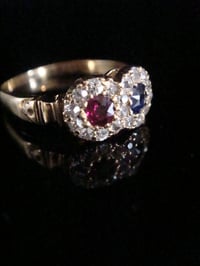 Image 2 of EDWARDIAN 18CT YELLOW GOLD SAPPHIRE RUBY OLD CUT DIAMOND TOI ET MOI CLUSTER
