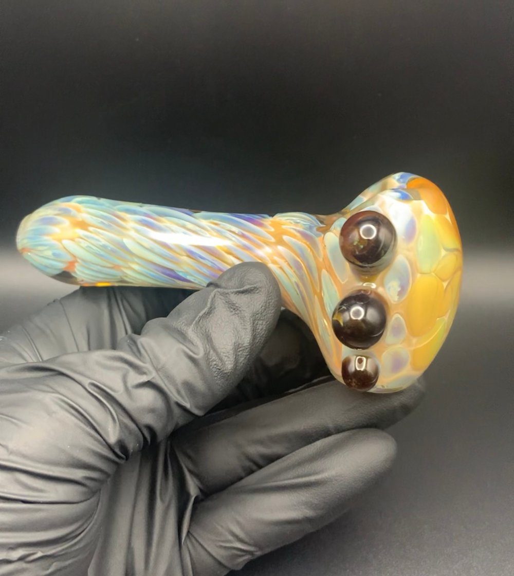 Inside Out Pipe w/ Mystery Adventurine and Gold and Silver Fumed Flower Face
