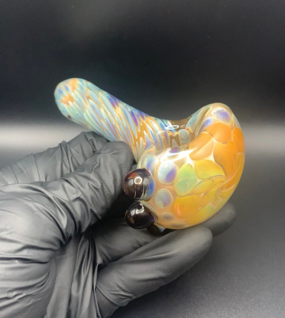 Inside Out Pipe w/ Mystery Adventurine and Gold and Silver Fumed Flower Face