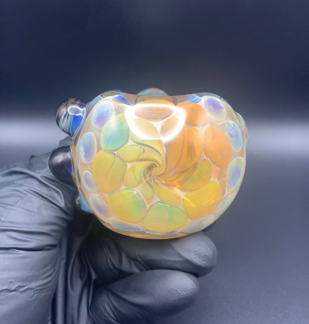 Inside Out Pipe w/ Mystery Adventurine and Gold and Silver Fumed Flower Face