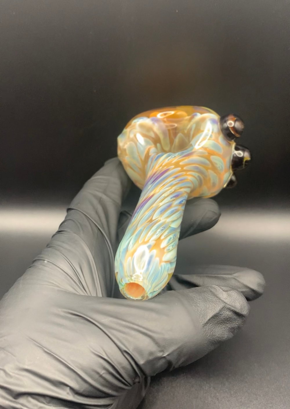 Inside Out Pipe w/ Mystery Adventurine and Gold and Silver Fumed Flower Face