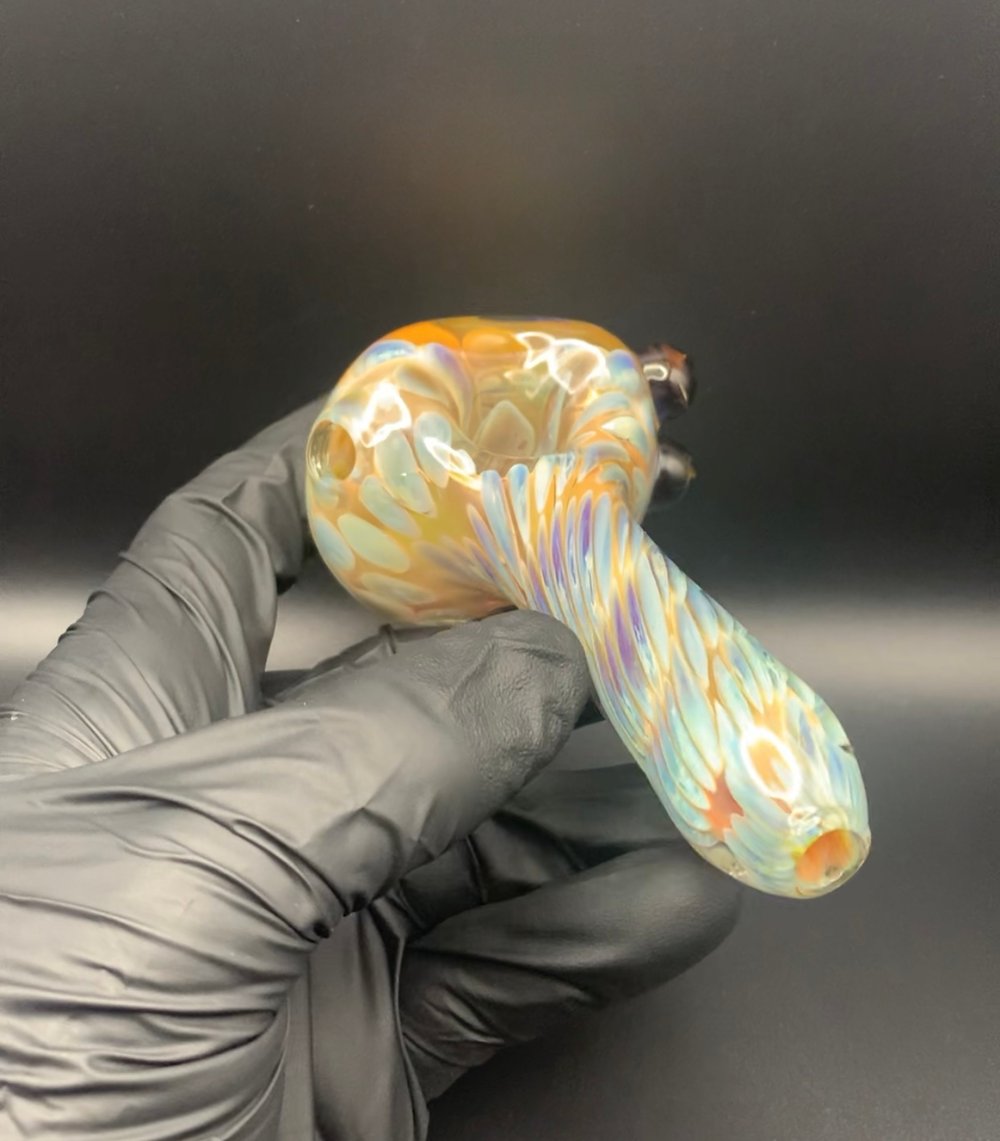 Inside Out Pipe w/ Mystery Adventurine and Gold and Silver Fumed Flower Face