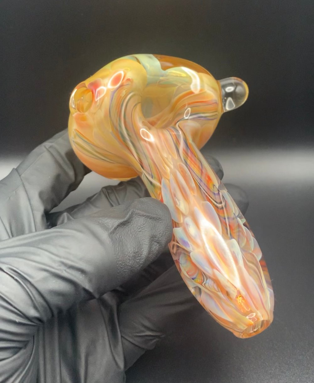Inside Out Pipe w/ Rainbow Cane Amber Purple Gold and Silver Fume