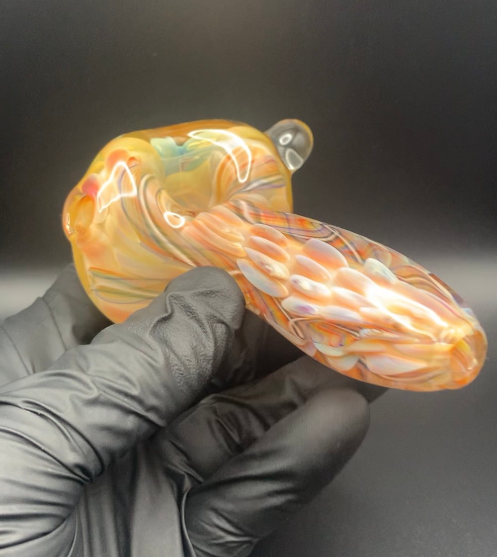Inside Out Pipe w/ Rainbow Cane Amber Purple Gold and Silver Fume