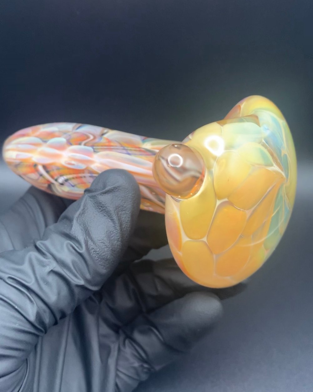 Inside Out Pipe w/ Rainbow Cane Amber Purple Gold and Silver Fume