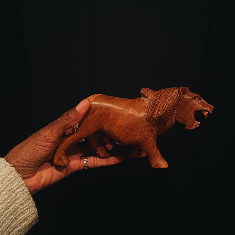 Image of Hand Carved Lion Figure