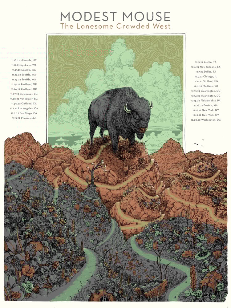 Modest Mouse Lonesome Crowded West tour poster 2022 (Grey Buffalo