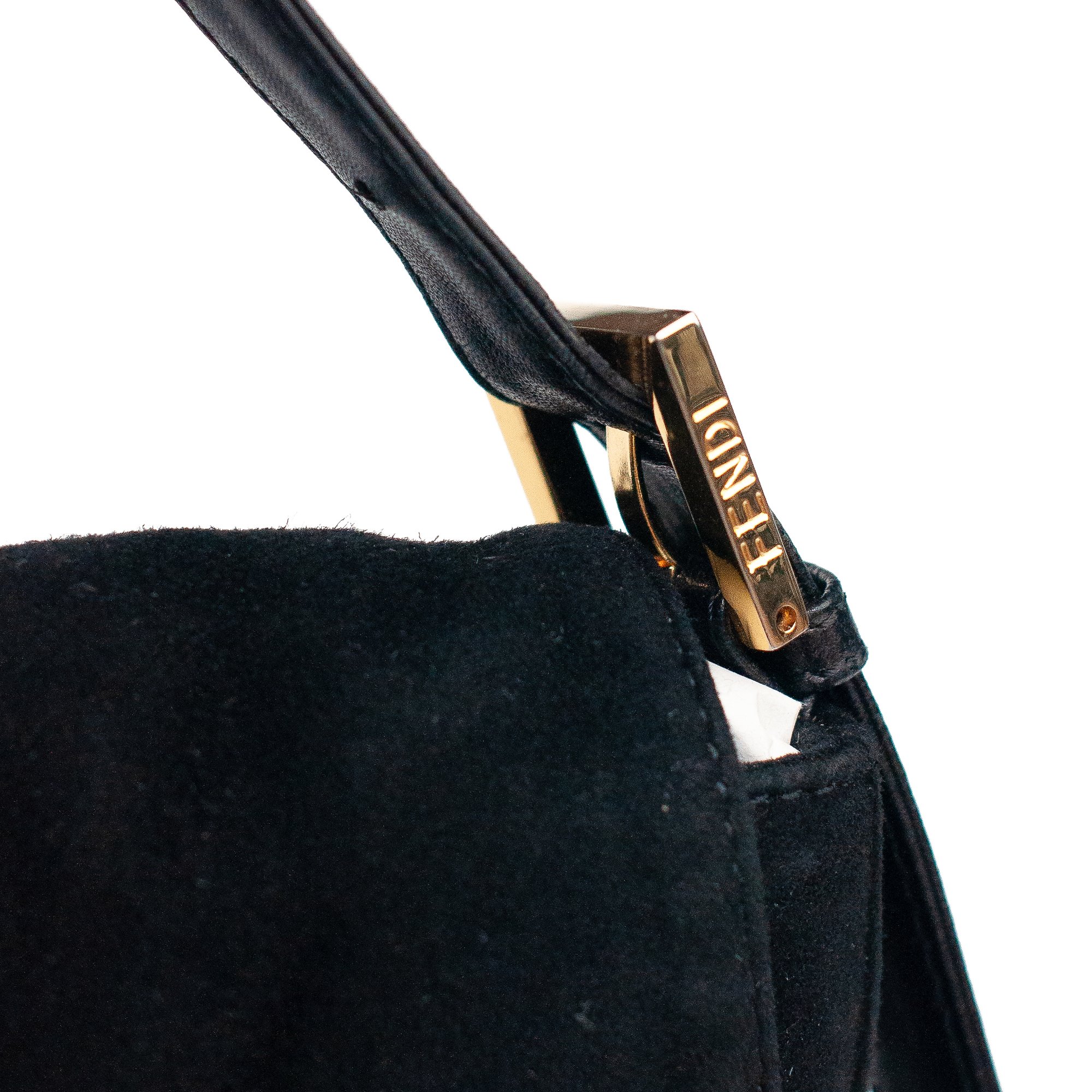 Image of Fendi Black Suede Baguette Shoulder Bag