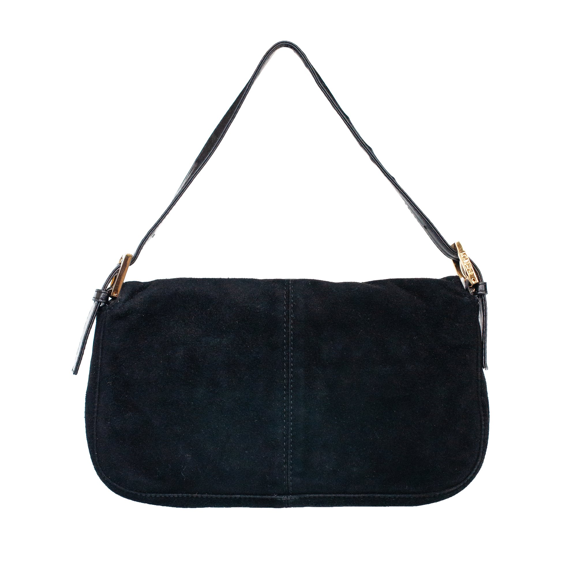 Image of Fendi Black Suede Baguette Shoulder Bag