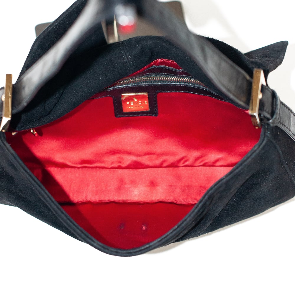 Image of Fendi Black Suede Baguette Shoulder Bag