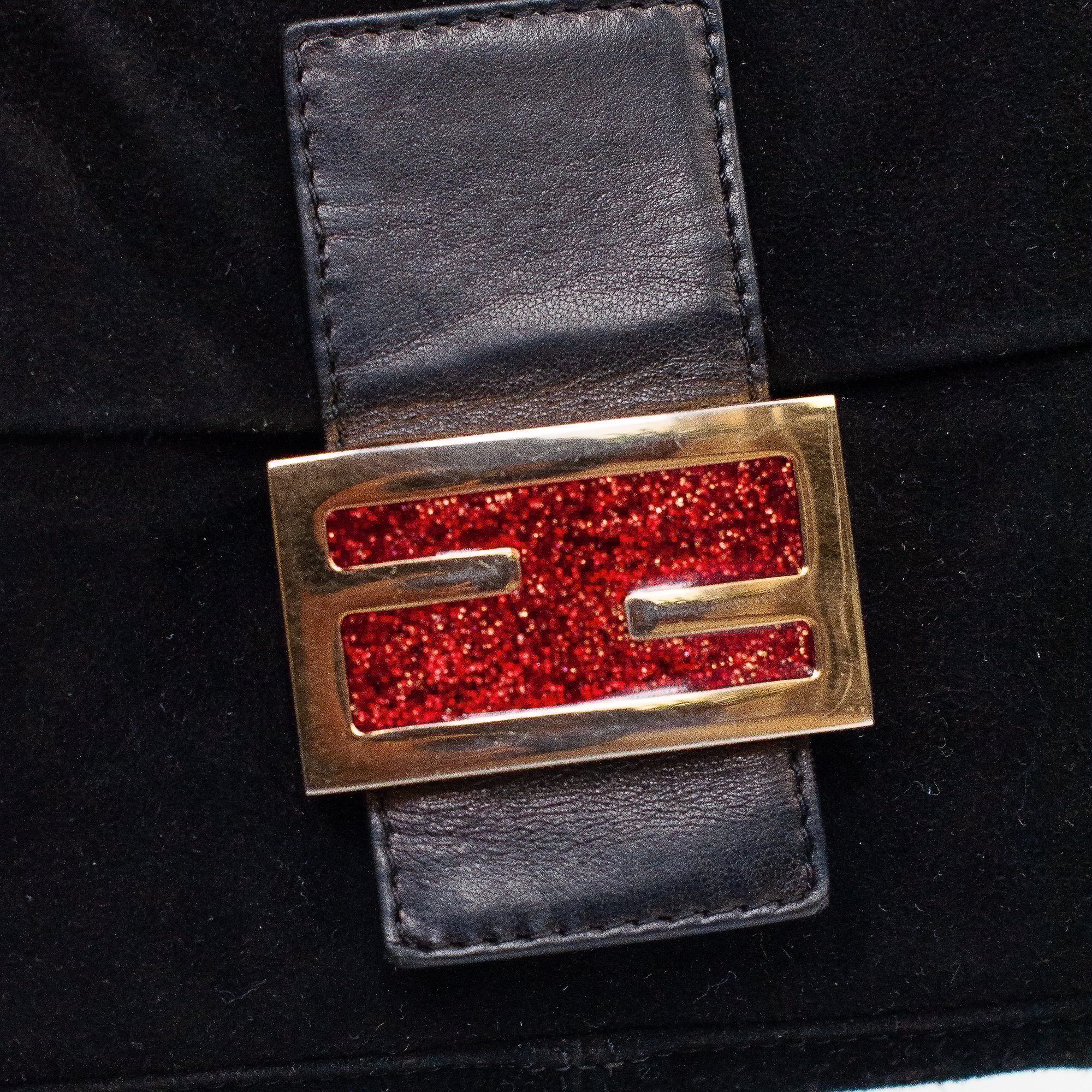 Image of Fendi Black Suede Baguette Shoulder Bag