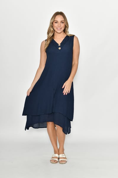 Image of Sharon Cotton Dress - Navy