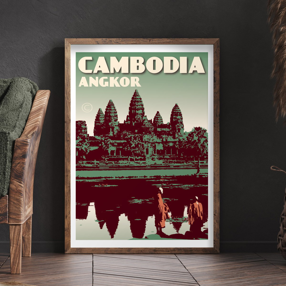 Image of Vintage Poster Cambodia - Siem Reap - Tropical green - Fine Art Print