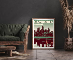 Image of Vintage Poster Cambodia - Siem Reap - Tropical green - Fine Art Print