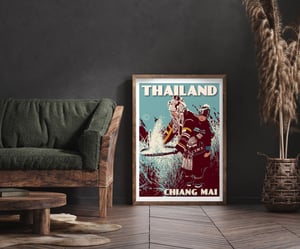 Image of Vintage Poster Thailand - Chiang Mai - Blue - Fine Art Print