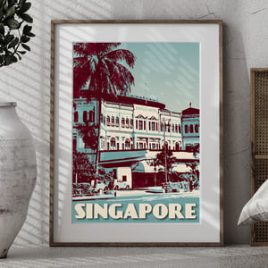 Image of Vintage Poster Singapore - Raffles Hotel Blue - Fine Art Print