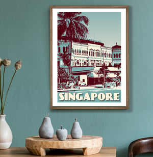 Image of Vintage Poster Singapore - Raffles Hotel Blue - Fine Art Print
