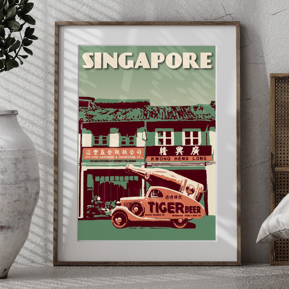 Image of Vintage poster Singapore - Tiger Beer - Travel Gift - Fine Art Print - Green