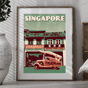 Image of Vintage poster Singapore - Tiger Beer - Travel Gift - Fine Art Print - Green