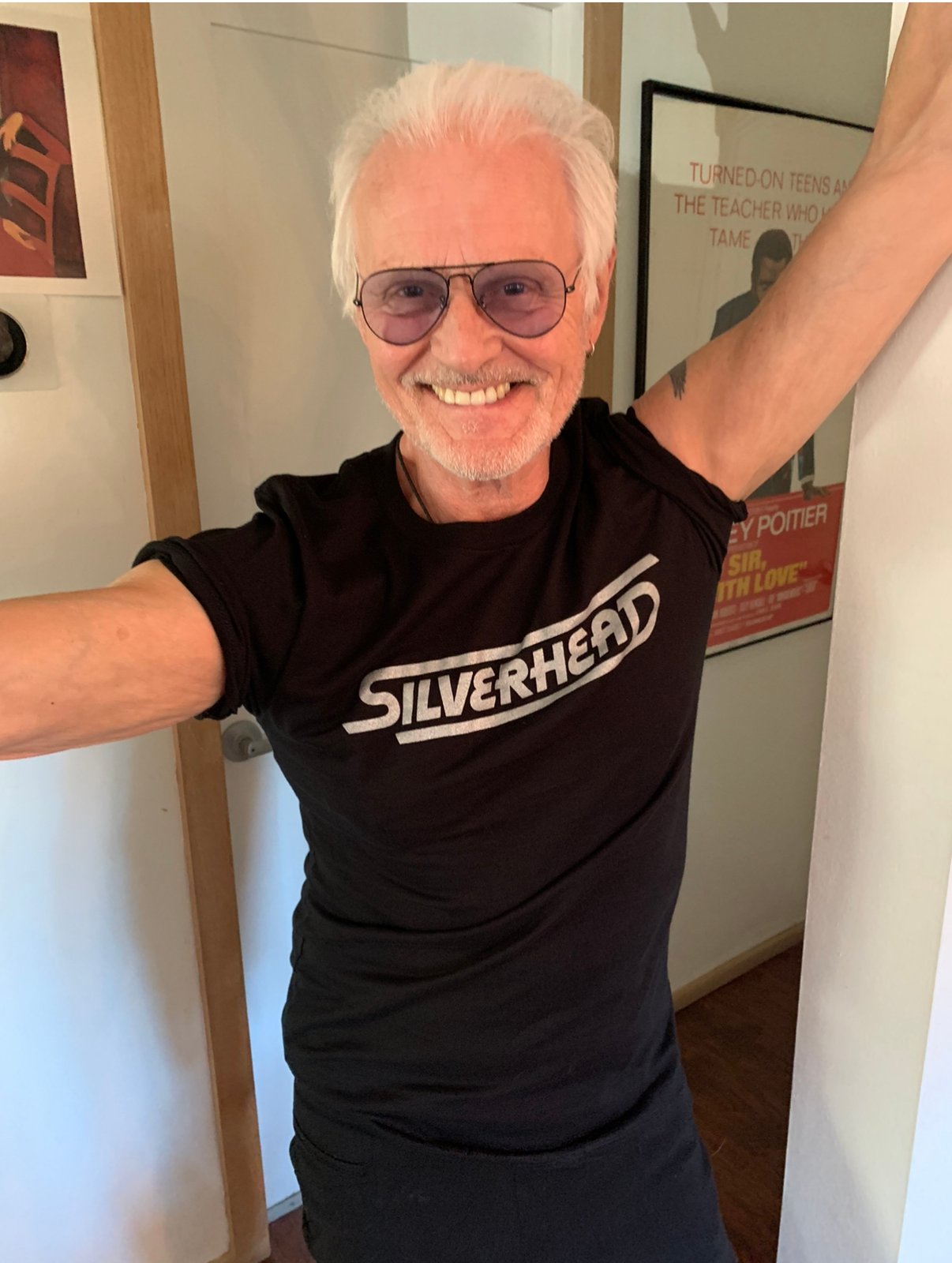 Silver Silverhead Logo on black T-Shirt | The Michael Des Barres Shop