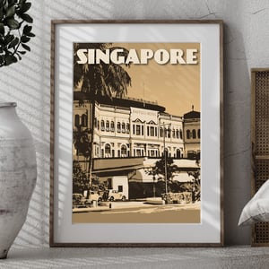 Image of Vintage Poster Singapore - Raffles Hotel - Fine Art Print - Sepia