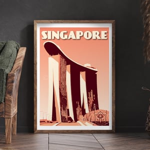 Image of Vintage poster Singapore - Marina Bay Sands - Coral - Fine Art Print