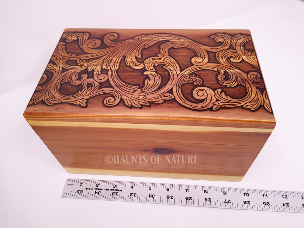 Cedar Box with Ornamental Filigree Pyrography