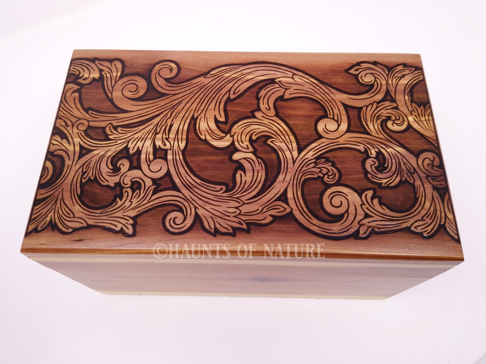 Cedar Box with Ornamental Filigree Pyrography