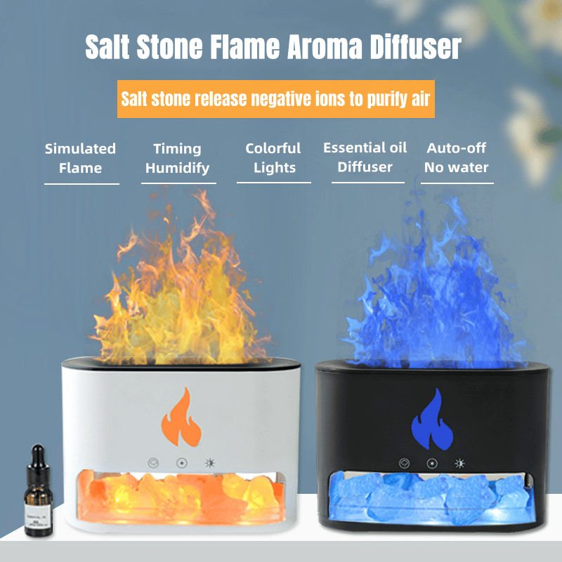 Image of 3D Flame Aromatic Humidifier with Crystal Salt Stones 