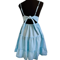 Image 2 of Peruvian Baby Blue Cotton Gauze Crochet Lace Tiered Mini Dress - Size L 