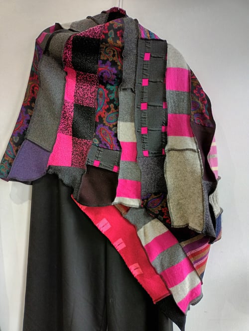Image of the SHANCHO, cozy shawl/poncho...purples and fuschia