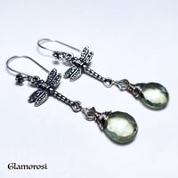 Image 2 of LAST PAIR Dragonfly Earrings - Sterling Silver, Green Mystic Quartz, Crystal