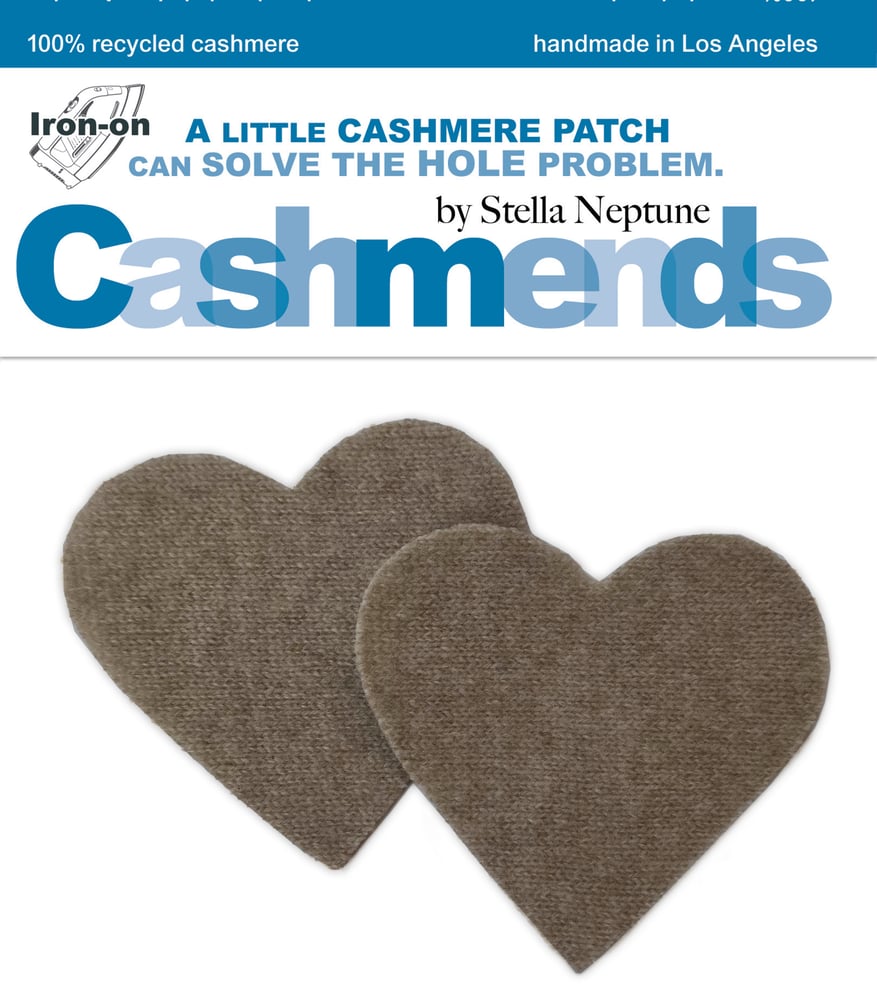Image of Iron-On Cashmere Elbow Patches - Medium Heather Brown Hearts