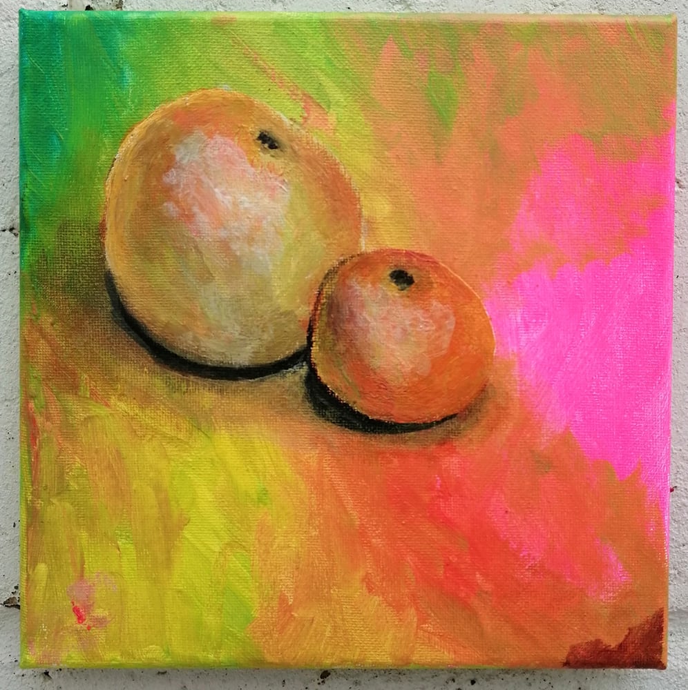 Image of Sean Worrall - The Satsuma That Rolled Along... - Acrylic on canvas, 20x20cm (Dec 2022)