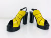 Vintage 1970s Yellow & Black Leather Platforms / Platform Heels By Esprit