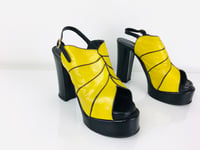 Image 2 of Vintage 1970s Yellow & Black Leather Platforms / Platform Heels By Esprit