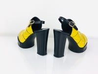 Image 4 of Vintage 1970s Yellow & Black Leather Platforms / Platform Heels By Esprit