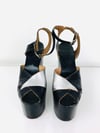 Vintage 1970s 6" Glam Rock Silver & Black Leather Platforms / Platform Heel Shoes