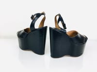 Image 4 of Vintage 1970s 6" Glam Rock Silver & Black Leather Platforms / Platform Heel Shoes