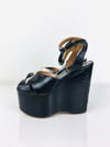 Vintage 1970s 6" Glam Rock Silver & Black Leather Platforms / Platform Heel Shoes