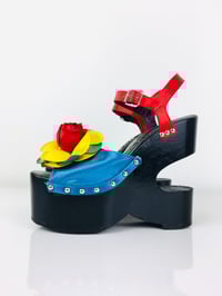 Image 3 of Vintage 1970s Sabot Kimel Wood Heel Flower Platforms