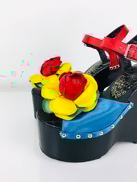 Image 4 of Vintage 1970s Sabot Kimel Wood Heel Flower Platforms