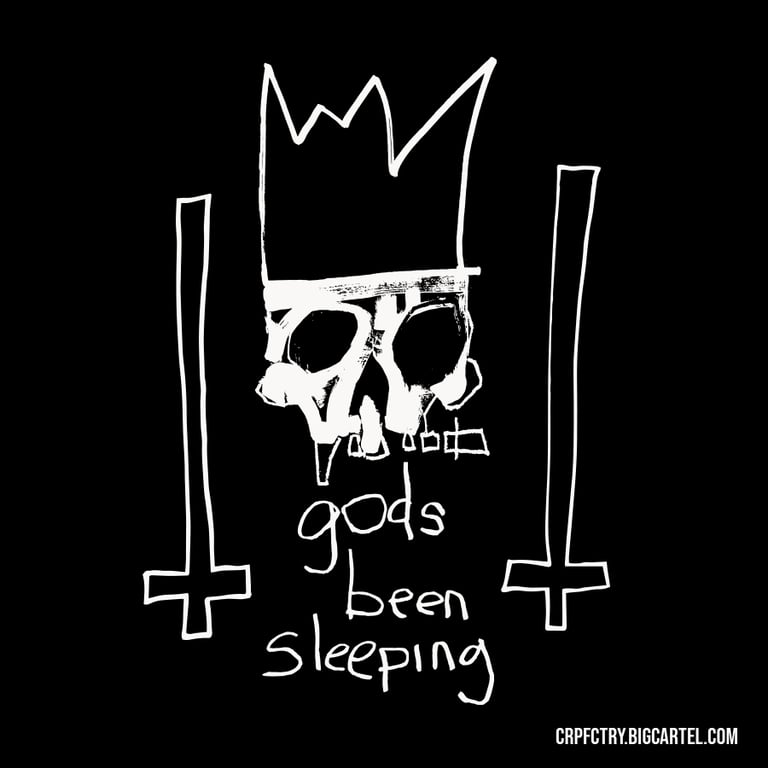 gods been sleeping T-shirt WHITE on RUST -ONE OF A KIND size MEDIUM Image 2