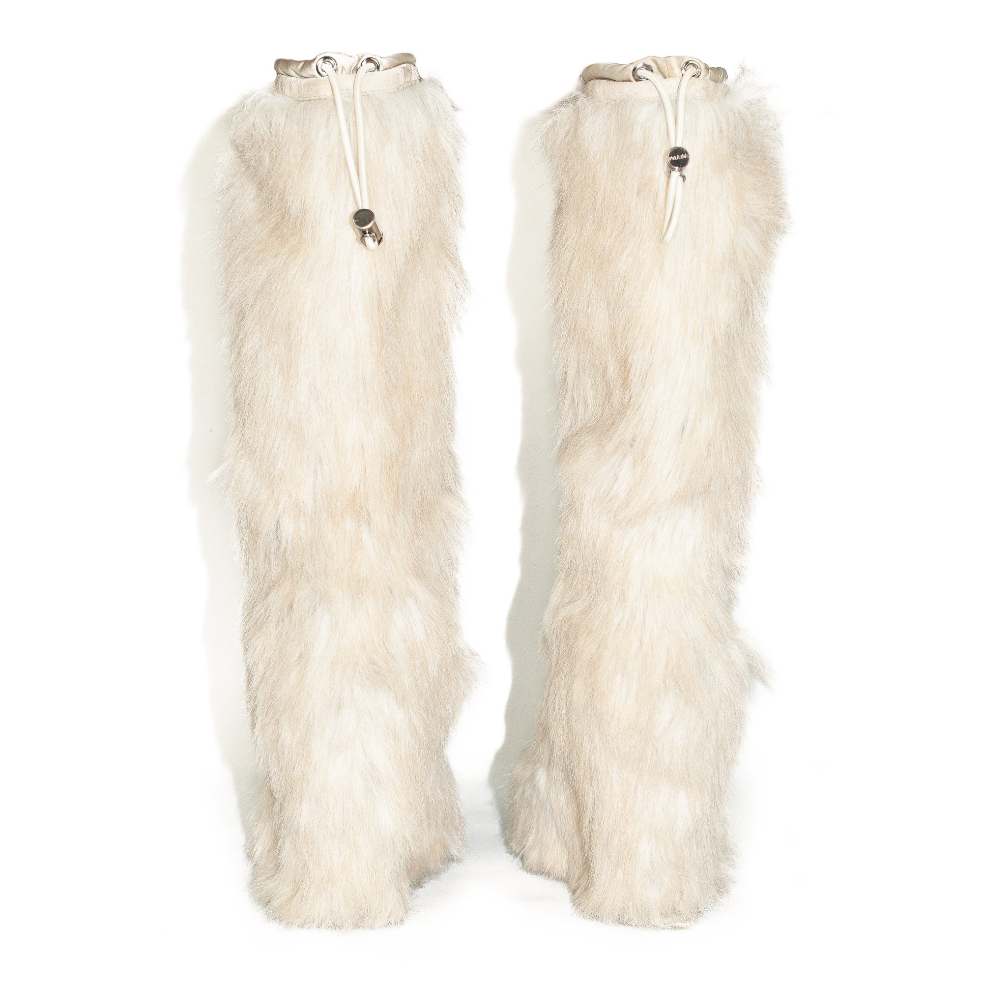 Image of Prada Beige Faux Fur Wedge Boots