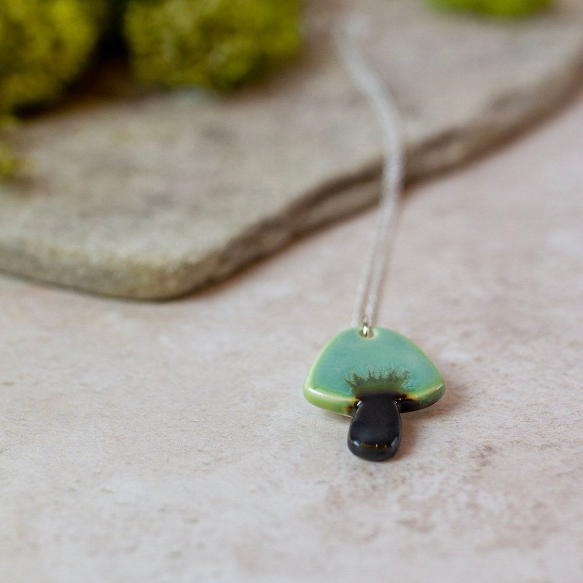 Handmade sterling silver & porcelain mushroom necklace