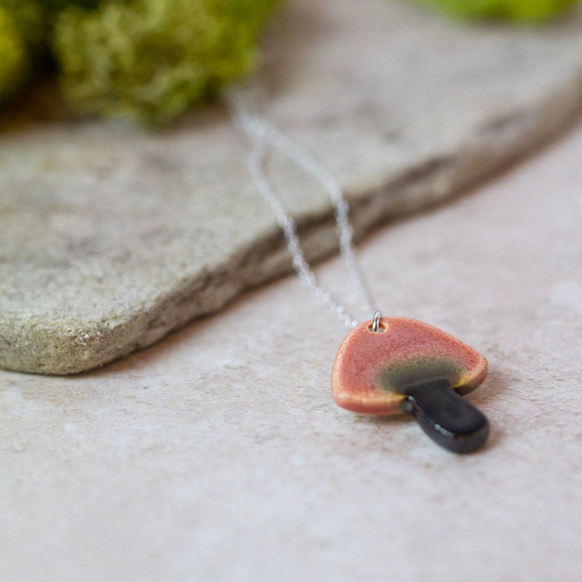Handmade sterling silver & porcelain mushroom necklace