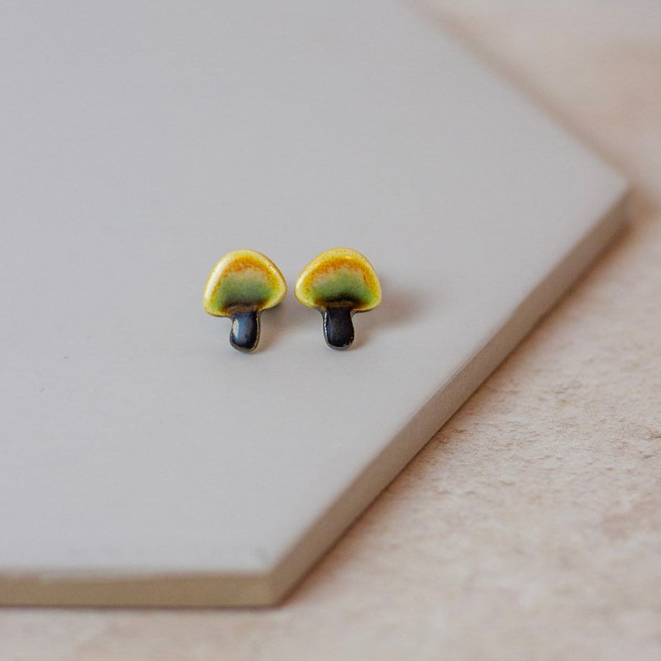 Porcelain and sterling silver mushroom earrings